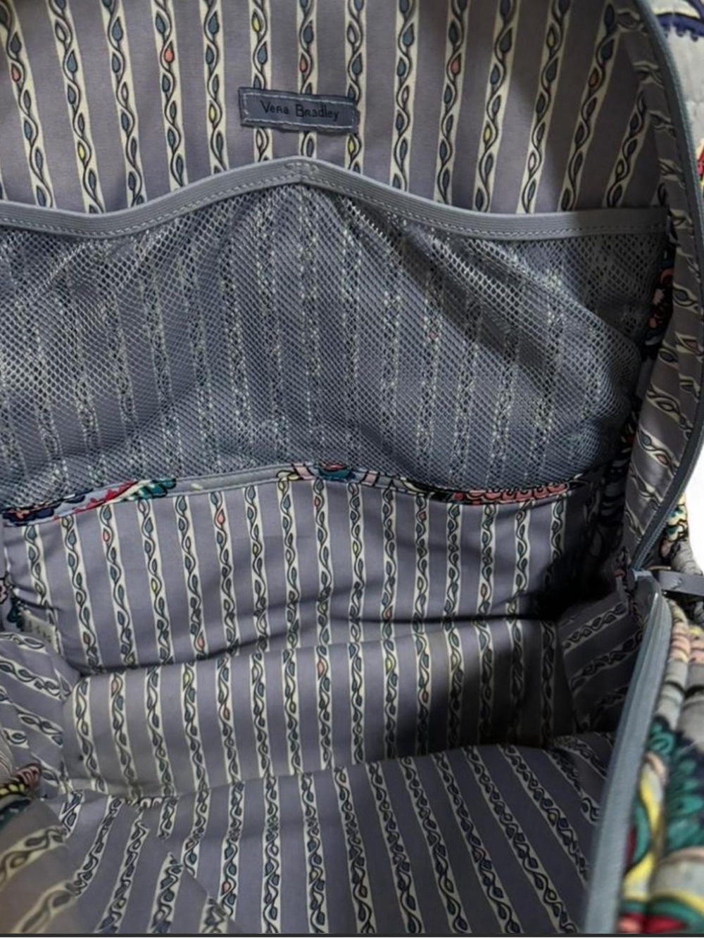 Vera Bradley Gray Paisley Quilted Backpack with Teal & Pink Accents - Picture 3 of 7